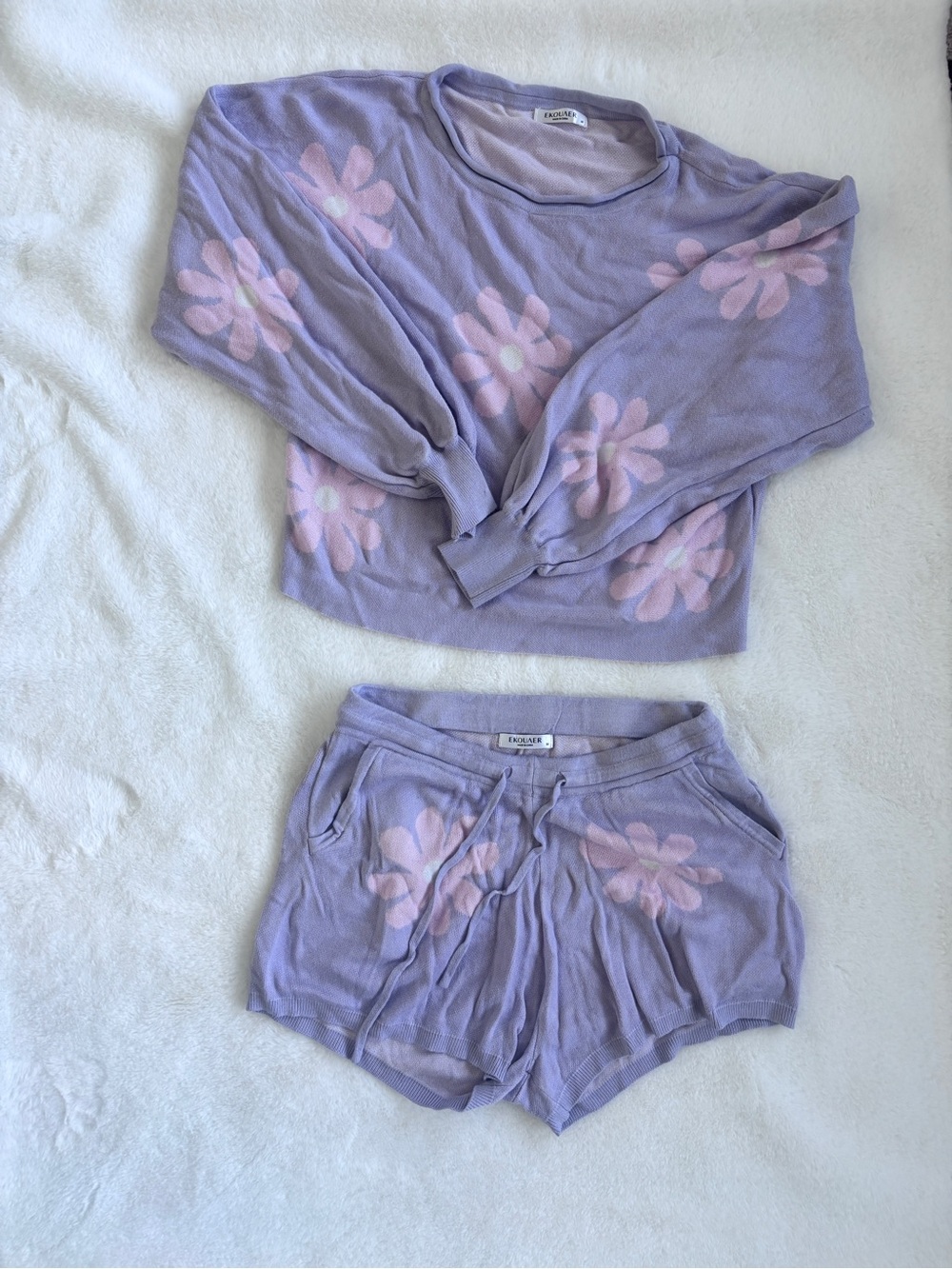 Lavender Floral Knit Lounge knit Set with Pink Daisies